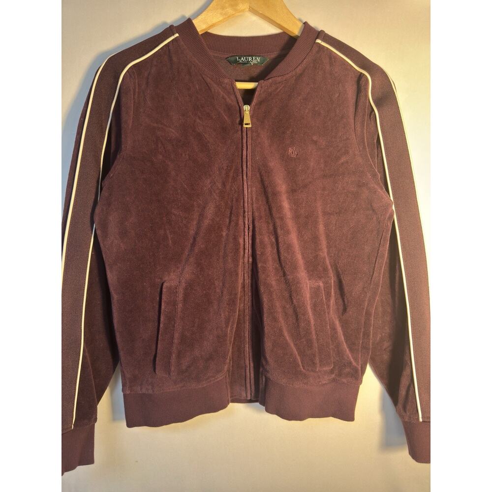 Lauren‎ Ralph Lauren Velour Zip Jacket Plum RL Logo Y2K Track Small